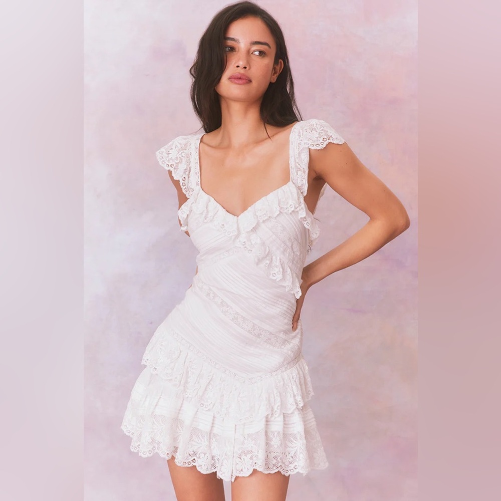 NWT LOVESHACKFANCY Bensley Fitted Lace Mini Dress